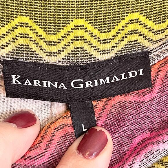 REVOLVE Karina Grimaldi Women's Basic Knit Pants pink Zig Zag Stretch Wide Leg L - Picture 4 of 7